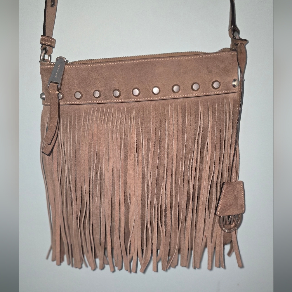 Michael Kors Billy Dark Dune Soft Brown Suede Fringe Shoulder Crossbody Bag - Picture 2 of 8